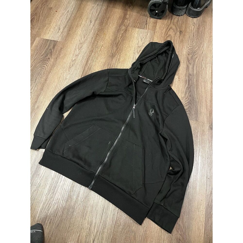 Spyder Active Mens L Black Full Zip Hoodie Jacket Pro WEB Fleece Pocket